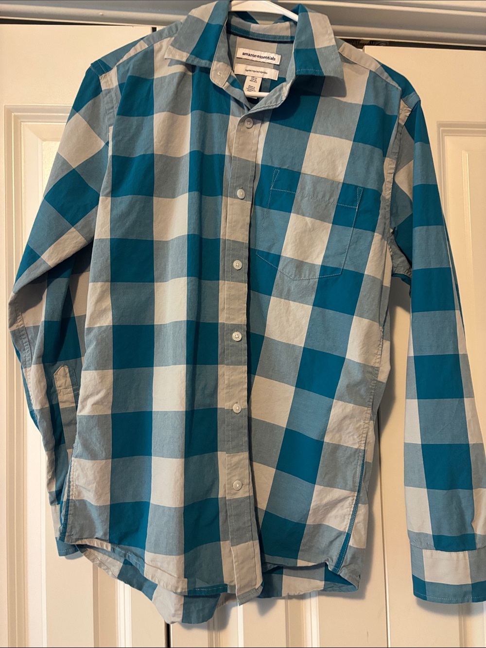 Amazon Essentials Teal and Light Blue Check Button-Down Shirt